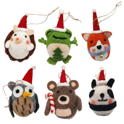 Produktbild von 6er Set „Tierische Freunde“ Filzanhänger handgefertigt 5 x 10 cm – Weihnachten