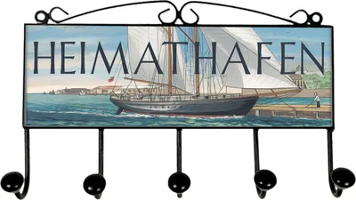 Produktbild von Heimathafen Segelboot Kleiderhaken Leiste mit 5 Haken für Nautikfans