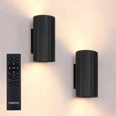 Produktbild von Ledvion 2x LED Wandleuchte USB Aufladbar mit Fernbedienung Schwarz Kabellos