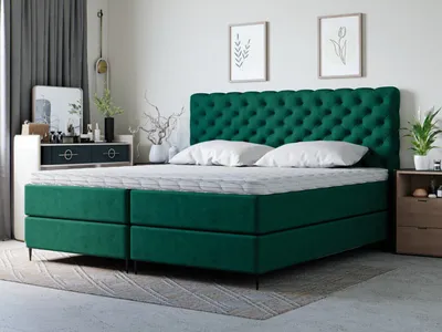 Obrázek produktu pro GrainGold Boxspringbett Bergamo 160x200 cm - Postel 160x200, kontinentální postel s podnožkou - Manželská postel s matrací - Zelená (Monolit 37)