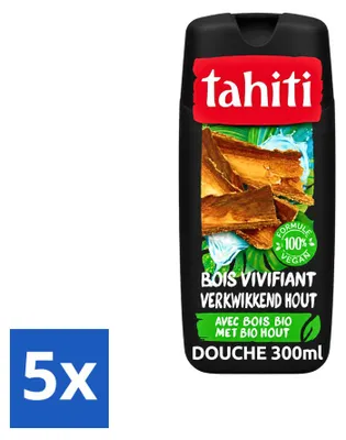 Imagen del producto de 5 unidades de gel de ducha Tahiti, aroma revitalizante a madera, 300 ml cada uno. Paquete económico
