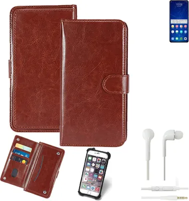 Produktbild von K-S-Trade 360° Hülle kompatibel mit ZTE Axon 31 Pro 5G inkl. Headphones braun Kunstleder Case BookCase WalletCase Kunstlederederhülle Handyhülle,