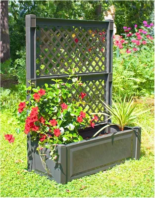 Zdjęcie produktu dla Sadzarka KHW 100 cm z kratką, wymiary szer. 100 x gł. 43 x wys. 140 cm, wysokiej jakości tworzywo sztuczne, stabilna, odporna na warunki atmosferyczne/UV. Kolor: antracyt