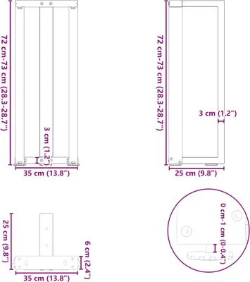 Obrázek produktu pro Nohy konzolového stolku ve tvaru T, 2 ks, bílé, 38 x 25 x (72-73) cm, ocel