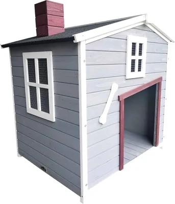 Produktbild von Dehner Lieblinge Hundehütte Hector, ca. 96.5 x 103 x 79 cm, Bitumen/Tannenholz, grau/rot/weiß