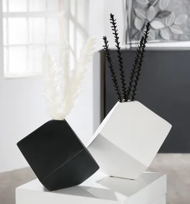 Obrázok produktu pre Gilde Vase, kocka, keramika, biela, balenie 2 ks, výška: 19,50 cm, šírka: 20,00 cm, hĺbka: 20,00 cm, kód: 56517