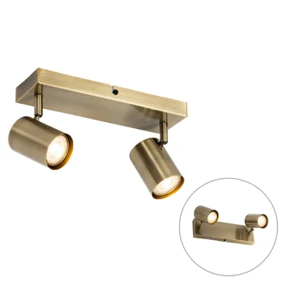 Produktbild von QAZQA - Moderne Deckenleuchte I Deckenlampe I Lampe I Leuchte Bronze 2-flammig-flammig verstellbar rechteckig - Jeana I Wohnzimmer I Schlafzimmer - Stahl Rechteckig - LED geeignet GU10