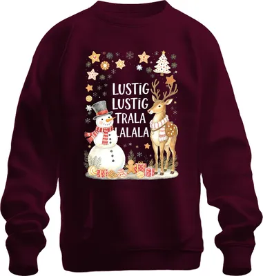 Immagine prodotto di Funny Funny Trala Lalala Christmas Snowman Reindeer Retro Unisex Felpa Pullover, Borgogna, XL
