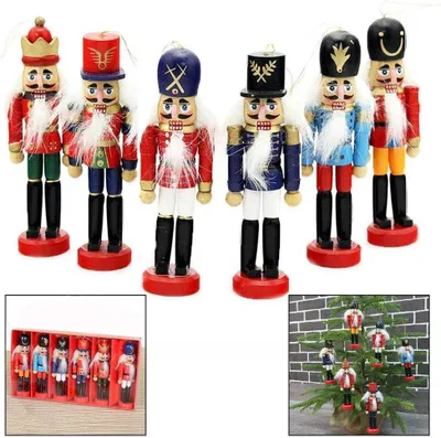 Imagen del producto de Juego de 6 figuras de madera para romper nueces, hechas a mano, de colores, para decoración navideña