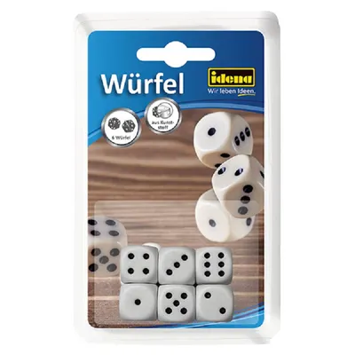 Produktbild von Idena Würfel Kunststoff 16mm weiß 6 Stück Blister