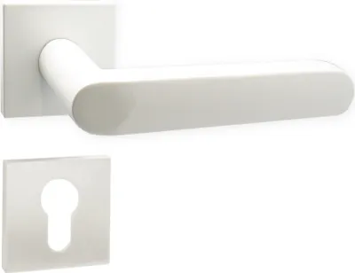 Produktbild von DOMINO Türgriff Drückergarnitur PZ - Profilzylinder Set | quadratische Rosette | Türklinke für Zimmertür, Bürotür, Kellertür & Innentür| Türbeschläge aus Aluminium| Weiß Türdrückergarnitur | DENVER-QR SLIM WHITE