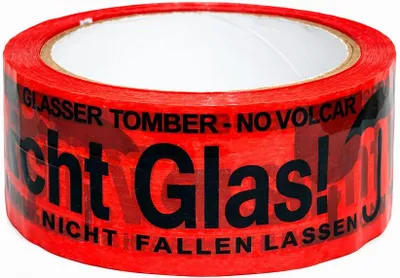 Produktbild von 1 Rolle PP Klebeband  Vorsicht Glas 48mm x 66m - Warnband - starkes Paketband, reißfest, temperaturbeständig, Packband für Karton - Verpackungsbänder für zerbrechliche Pakete - Paketklebeband