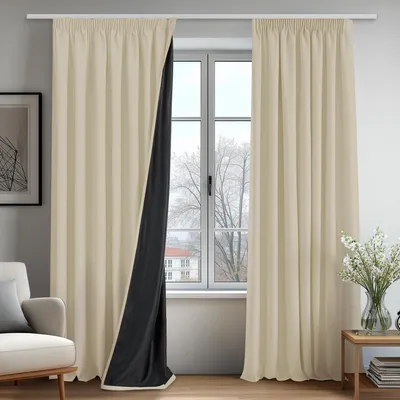 Verdunkelungsvorhänge 140×220 cm, Beige, 2 Paneele, mit Faltenband