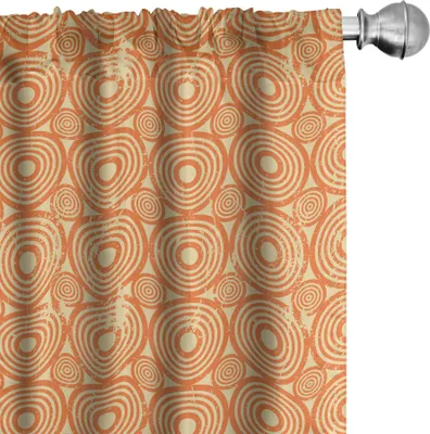 Zdjęcie produktu dla ABAKUHAUS Zasłony w stylu secesyjnym, firanki, spiralne koła, styl antyczny, pastelowe, geometryczne, grunge, okrągłe kształty, 2 sztuki 75 x 225 cm, jasnożółty, cynobrowy