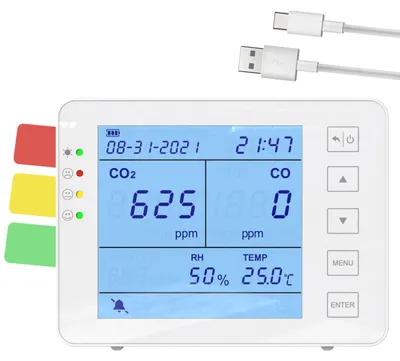 4-in-1 CO2-Messgerät mit Datenlogger, NDIR-Sensor, 10 h Akku