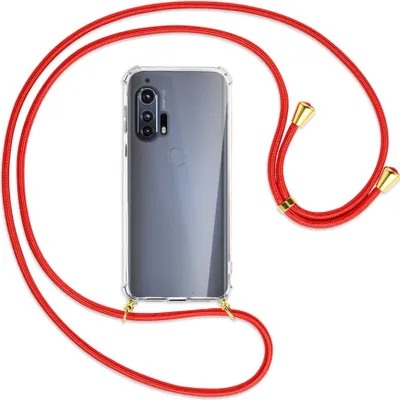 Produktbild von Handykette Backcover-Schutzhülle mit Band (Metall goldfarben) für Motorola Edge Plus - rot