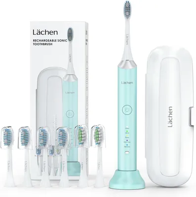Produktbild von Elektrische Zahnbürste, Lächen Schallzahnbürste, 5 Reinigungsprogramme mit Reiseetui, 6 Zahnbürstenköpfe, wiederaufladbar, IPX7 wasserdicht