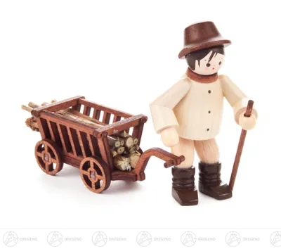 Zdjęcie produktu dla Miniaturowy drwal z wózkiem naturalnym Wysokość ok. 6,5 cm NOWOŚĆ