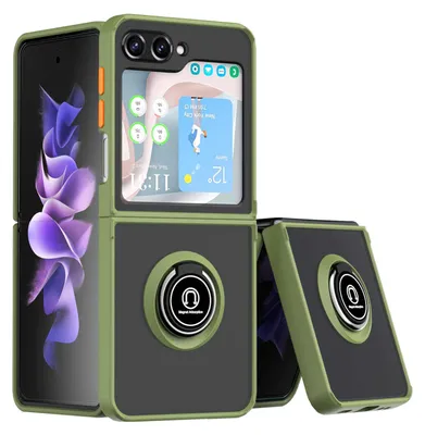 Immagine prodotto di Per Samsung Galaxy Z Flip5 5G TPU / PC Design Anello Magnet Cover Custodia del telefono cellulare Casi Verde Esercito