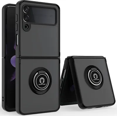 Image de Étui pour Samsung Galaxy Z Filp 3 5G étui en TPU translucide mat avec porte-anneau et support Noir