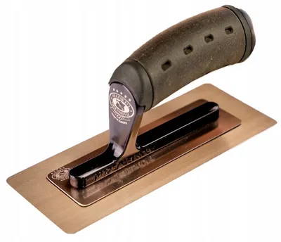 Produktbild von SUPER FLEX Kelle 200x80 mm – Rechteck - Edelstahl 0,3 mm - geklebt - Vintage Ledergriff - sehr flexibel