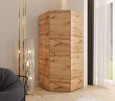 Produktbild von Eckkleiderschrank 192x80x46 cm Eiche Wotan – Moderner Kleiderschrank mit viel Stauraum für Schlafzimmer und Flur