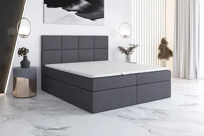 Produktbild von Boxspringbett LION 120x200 mit 2 Bettkästen, Bonell-Matratze und Topper. Farbe: Dunkelgrau