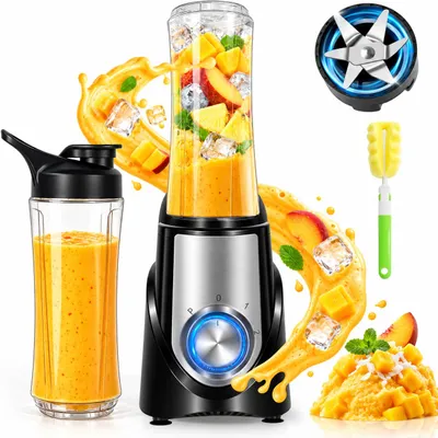 Produktbild von Smoothie-Maker 600 ml To-go-Becher, 6 Edelstahlklingen, 2 Mixmodi & Pulsfunktion