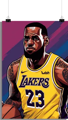 Zdjęcie produktu dla Plakat koszykarski - Plakat LeBron James - Plakat komiksowy - Plakat Los Angeles - Plakat Lakers - 51x71cm - Idealny do oprawienia w ramkę