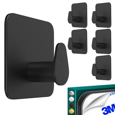 Produktbild von Selbstklebende Haken, 6er-Set, schwarz – bohrfreier Handtuchhalter – stilvoll