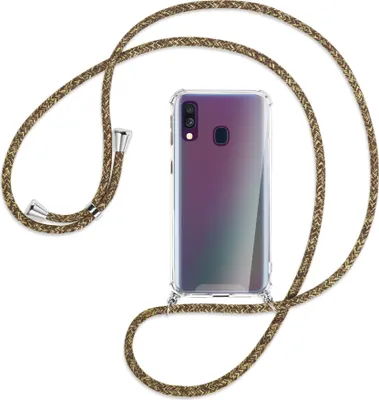 Produktbild von Handykette Backcover-Schutzhülle mit Band (Metall silberfarben) für Samsung Galaxy A40 - braun+beige