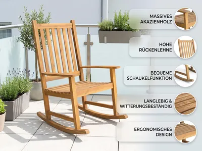 Produktbild von Schaukelstuhl Akazienholz hohe Rückenlehne 70x92x116 cm Braun