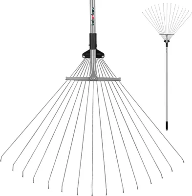 Immagine prodotto di KOTARBAU® Rastrello Giardino Rastrello per Foglie Acciaio Argento Regolabile 19-64cm conmanico inmetallo Robusto Rastrelli per Giardino e Prato