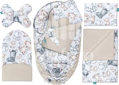 Produktbild von Lantigo Babynest 6 Teil. SET Safari Cappucino für Neugeborene aus Baumwolle mit Samt Baby Erstausstattung für Neugeborene