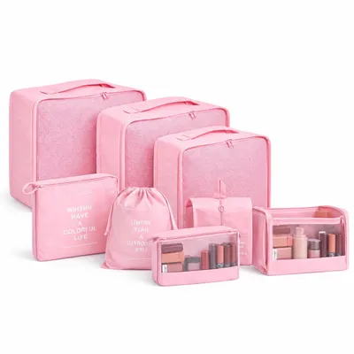 Immagine prodotto di Set di 8 organizer da valigia con beauty case – Borse e cubi da viaggio, ideali per riporre i vestiti (rosa)