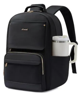 Produktbild von Rucksack Damen 15,6 Zoll Laptop Schulrucksack Teenager Wasserdicht mit Trinkflaschenfach Schwarz