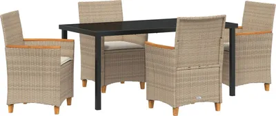 Produktbild von Möbel 5-teiliges Garten-Ess-Set mit Kissen Beige Poly-Rattan - Gartenstühle 3381103