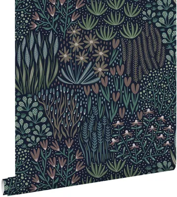 Produktbild von ESTAhome Tapete Blätter und Blumen Blau 50 x 900 cm