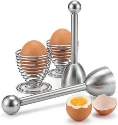 Image de Ensemble d'ouvre-œufs, 4 pièces, comprenant 2 supports à œufs en acier inoxydable et 2 supports pour œufs, idéal pour la cuisine