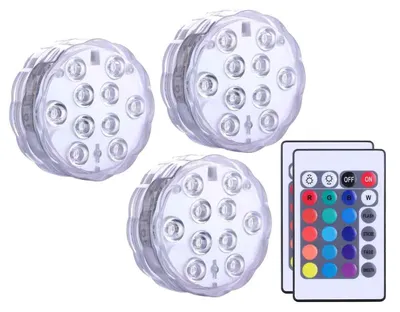 Produktbild von 2 Stück Unterwasser LED Leuchte IP68 wasserdicht 13 LEDs Poolleuchte mit Fernbedienung RGB 16 Farben für Teich Aquarium
