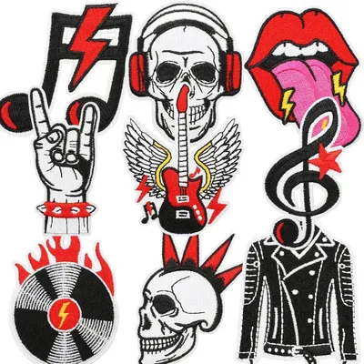 Patch-Set, 30 Stück, geborduurt, Totenkopf-Motive, Aufbügler, für Kleidung