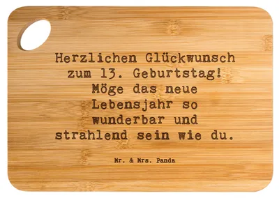 Produktbild von Mr. & Mrs. Panda Frühstücksbrettchen Spruch 13. Geburtstag - Transparent - Geschenk, Frühstücksbrett, Holzbrett, Schneidebrett, Happy Birthday, holzschneidebrett, Alter