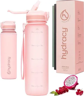 Produktbild von Famanu Wasserflasche 1 L mit Zeitmarkierungen und Strohhalm - BPA-frei