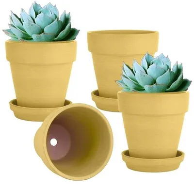 Produktbild von Famanu Terracotta-Töpfe Set 4 Stück - Gelb, 15 cm, für Innen- und Außenpflanzen