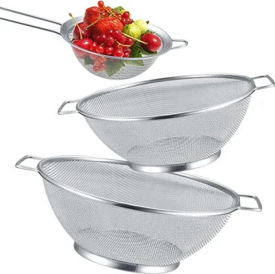 Produktbild von Küchensieb 3 Stk, Edelstahl Sieb Ø 24 5 Cm Und Ø 21 5 Cm Mit 2 Griffen, Feinmaschiger Seiher Für Nudeln Gemüse Obst, Ideal Für Küche Camping Hotel