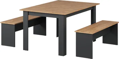 Produktbild von Esstisch Set Vicco Sentio Anthrazit/Goldkraft Eiche 137.6 x 92.8 cm mit 2 Bänken, Model 36686