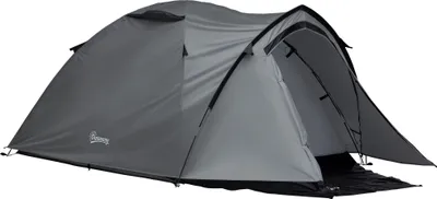 Produktbild von Outsunny 2-3-Personen-Campingzelt, leichtes, belüftetes, wasserdichtes Kuppelzelt, einfach aufzubauen, 2 Türen/Fenster, Maße: 3,25 m (L) x 1,83 m (B) x 1,3 m (H), Fiberglas, Polyester, PE, Grau