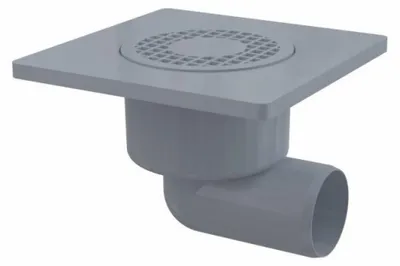 Obrázok produktu pre Podlahová vpusť bočná DN50, mriežka šedá 150mm, vodná uzávera