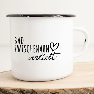 Produktbild von Huuraa Emaille Tasse Bad Zwischenahn  Geschenk Kaffeebecher Vintage 300ml Bad Zwischenahn  Präsent