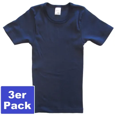 Produktbild von HERMKO 2810 3er Pack Kinder kurzarm Unterhemd für Mädchen + Jungen aus Baumwolle, Farbe:marine, Größe:128
